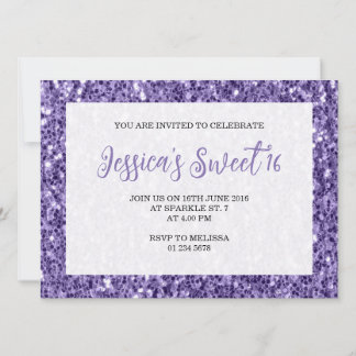Violet lila Glitzern Sweet 16 elegante Drehbuch Einladung
