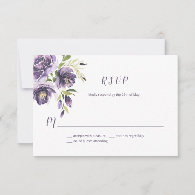 Violet Lila Lavendel Grüne Wasserfarbe Blüte | RSVP Karte (Vorderseite)