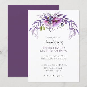 Violet Lila Lavendel Wasserfarbenblütenhochzeit   Einladung