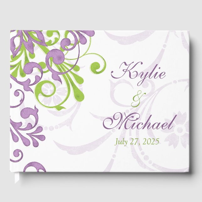 Violet Lila Lime Green Floral Wedbook Gästebuch (Vorderseite)