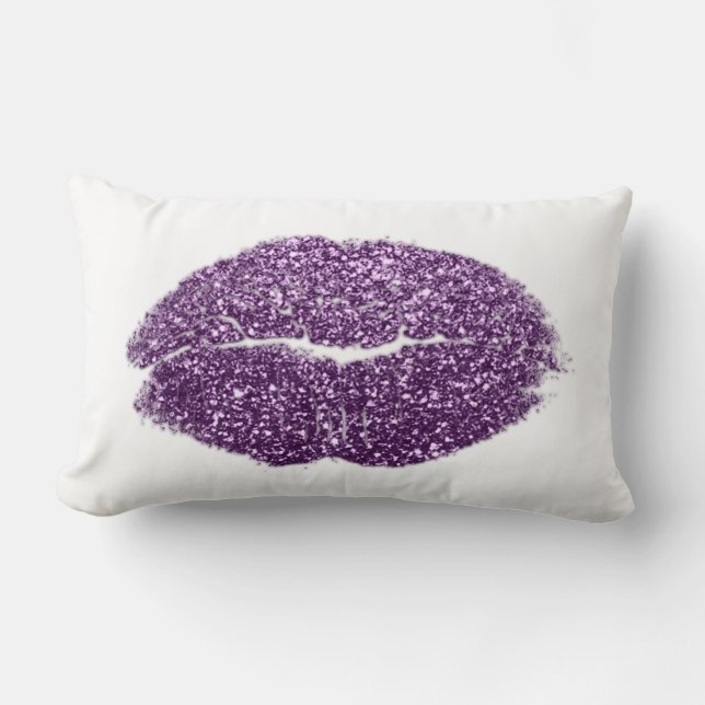 Violet Lila Lips Glitzer Weiß Makeup Kiss Lendenkissen (Vorderseite)