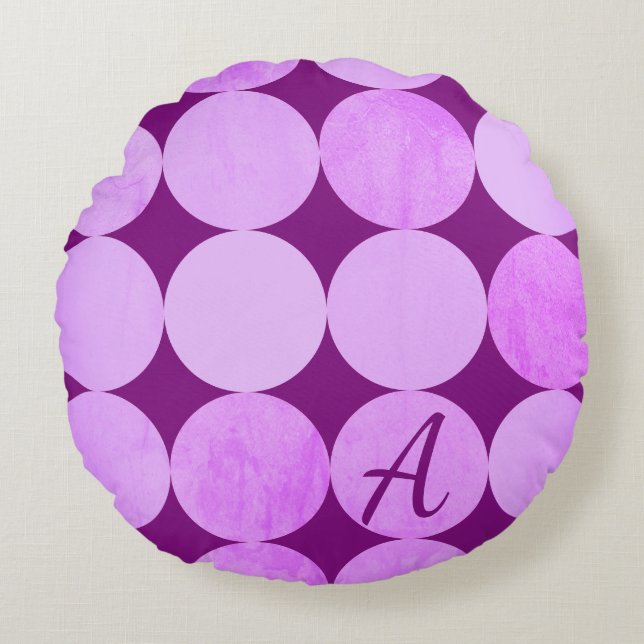 Violet, Lila Magenta und rosa Circles Monogramm Rundes Kissen (Vorderseite)