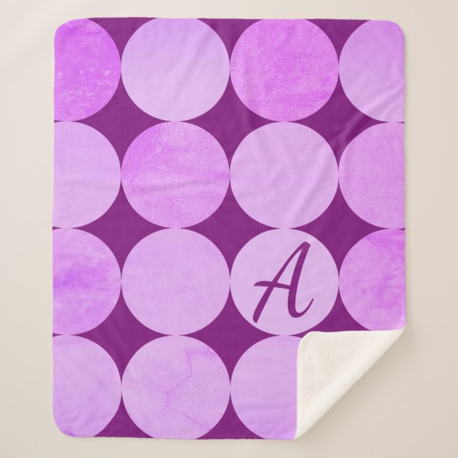 Violet, Lila Magenta und rosa Circles Monogramm Sherpadecke (Vorderseite)