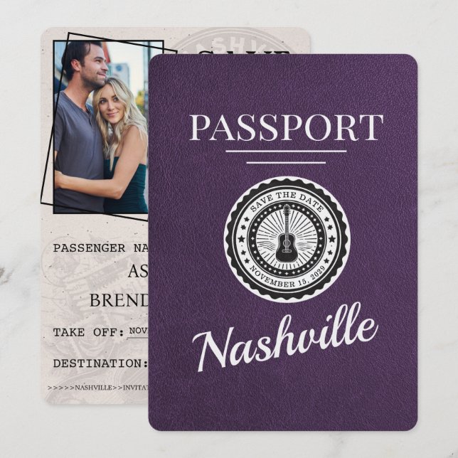 Violet Lila Nashville Passport Save the Date (Vorne/Hinten)