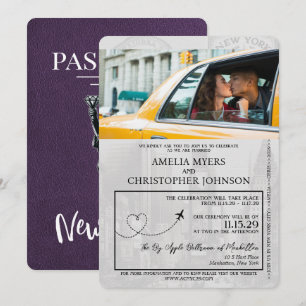 Violet Lila New York City Passport Wedding Einladung