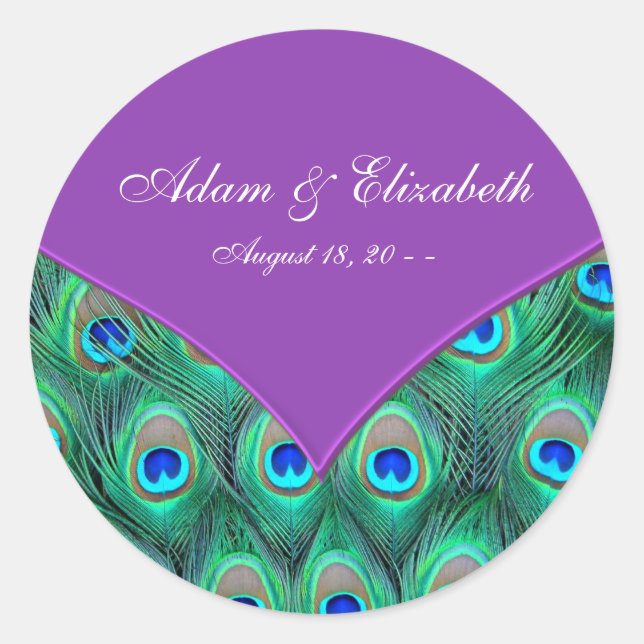 Violet Lila Peacock Wedding Runder Aufkleber (Vorderseite)
