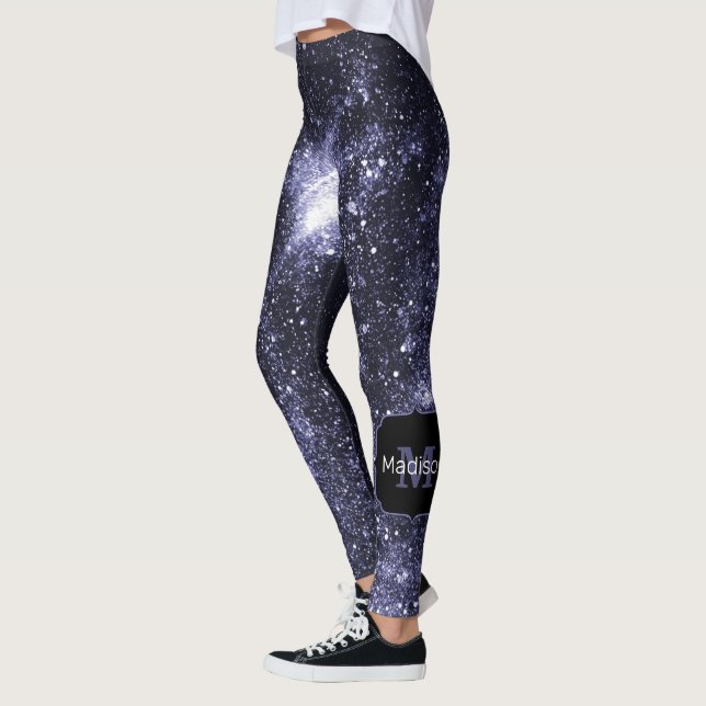 Violet lila peri abstrakte Galaxie Monogram Leggings (Links)