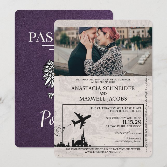 Violet Lila Polen Pass Einladung zur Hochzeit (Vorne/Hinten)