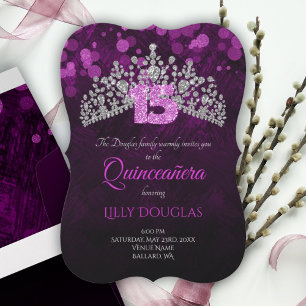 Violet, Lila Quinceanera mit Tiara Einladung