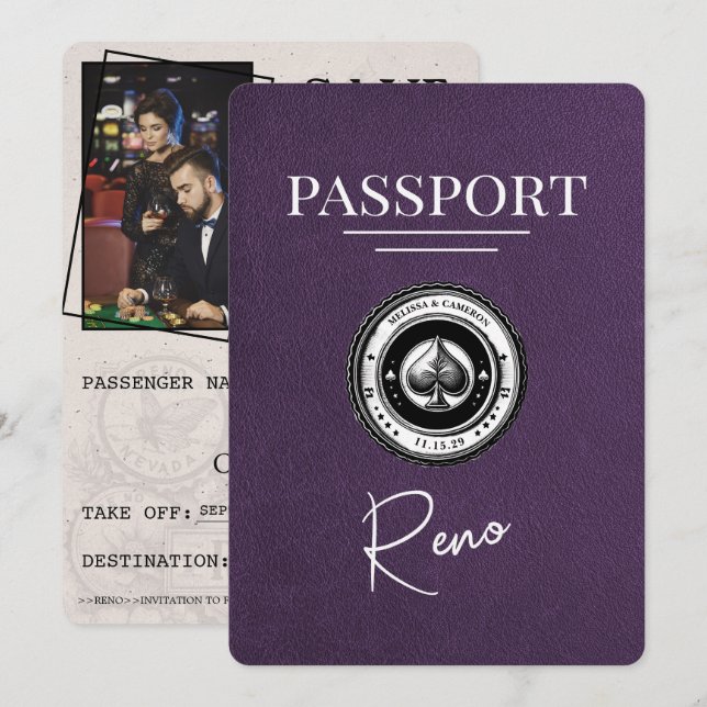 Violet Lila Reno Passport Save the Date (Vorne/Hinten)