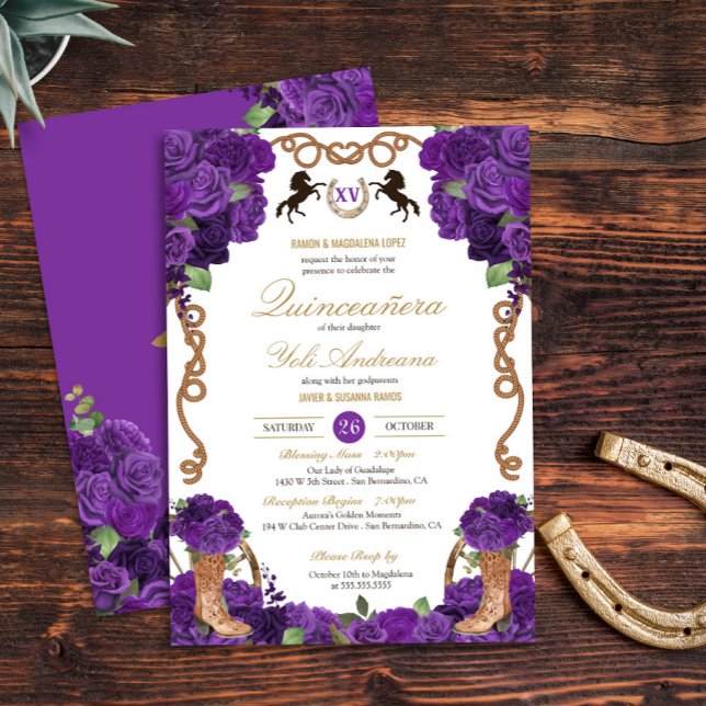 Violet Lila Rose Western Charro Quinceanera Einladung (Von Creator hochgeladen)