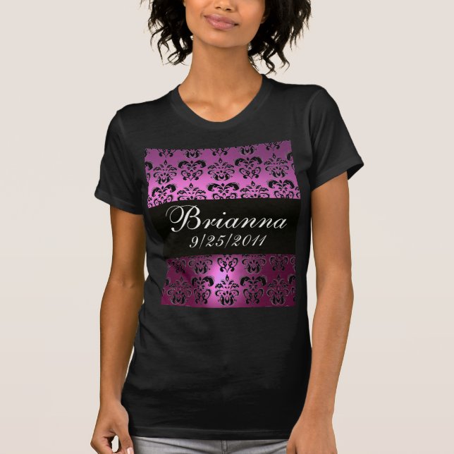 VIOLET LILA SCHWARZER DAMASK T-Shirt (Vorderseite)