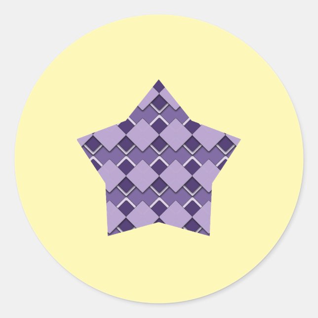 Violet Lila Square und Diamond Checkered Star Runder Aufkleber (Vorderseite)