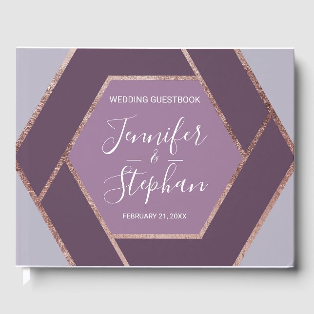 Violet Lilac Lila Rose Gold Hexagon Gästebuch (Vorderseite)