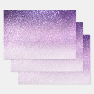 Violet Lilac Pastel Lila Triple Glitzer Ombre Geschenkpapier Set