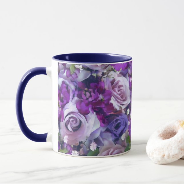 Violet Lilac Rose Blume Gartenmuster Tasse (Mit Donut)