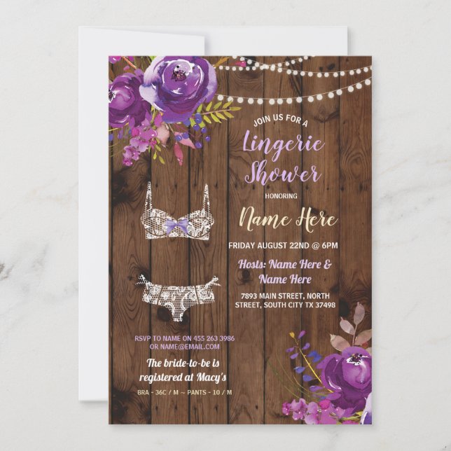 Violet Lingerie Douche Bachelorette Invitation boi (Devant)