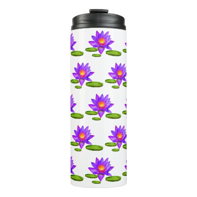 Violet Lotus Blume & Lippenstift auf Weiß Thermosbecher (Vorderseite)