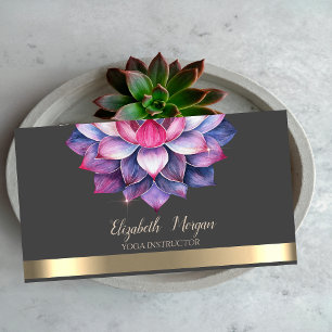 Violet Lotus Gold Stripe Yoga Instructor Visitenkarte