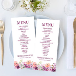Violet Magenta Lila florale Blume Hochzeit Essen Menükarte