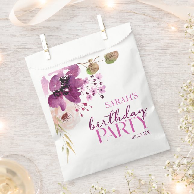 Violet Magenta Purple Floral Birthday Party Geschenktütchen (Ausgeschnitten)