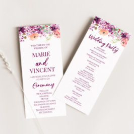Violet Magenta Purple Floral Flowers Wedding Programm