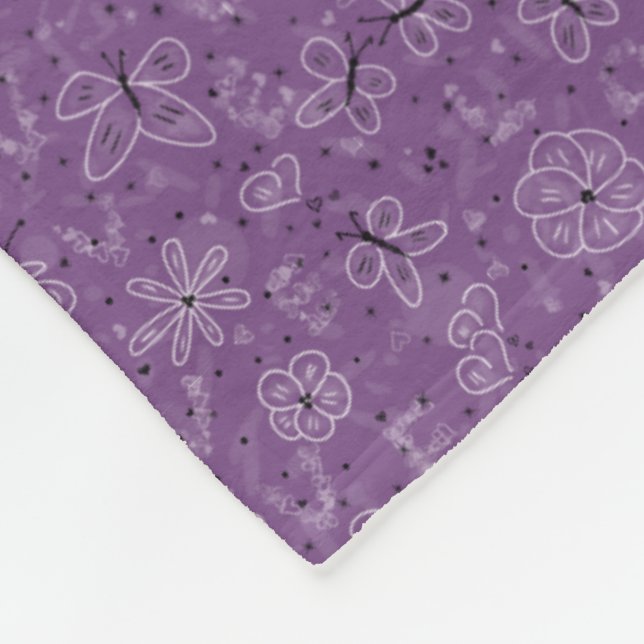 Violet Mauve Butterfly LIEBE - nahtloses Muster. Fleecedecke (Ecke)