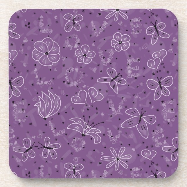 Violet Mauve Butterfly LIEBE - nahtloses Muster. Getränkeuntersetzer (Vorderseite)