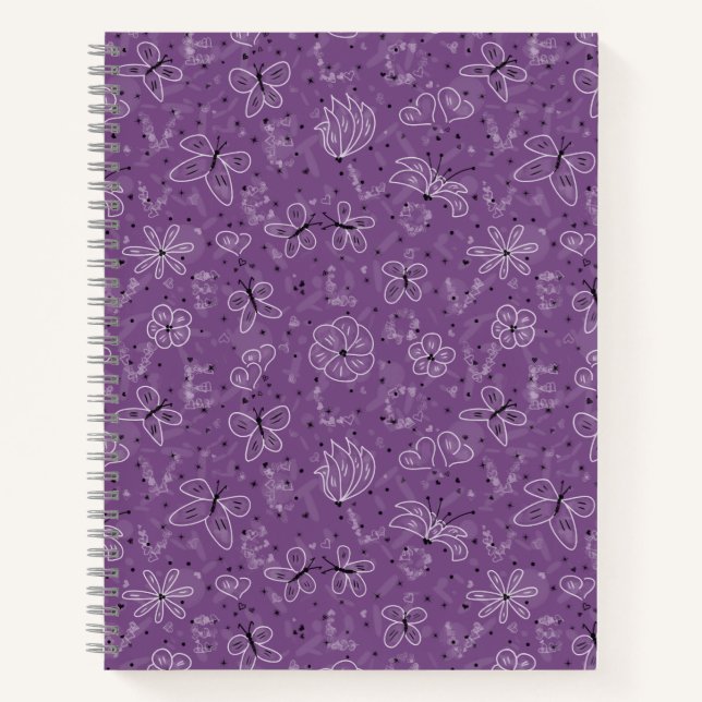 Violet Mauve Butterfly LIEBE - nahtloses Muster. Notizbuch (Vorderseite)