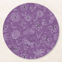 Violet Mauve Butterfly LIEBE - nahtloses Muster. Runder Pappuntersetzer