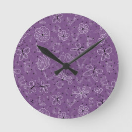 Violet Mauve Butterfly LOVE - seamless pattern.  Runde Wanduhr
