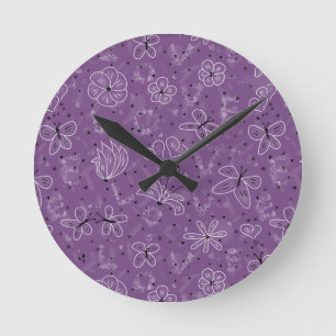 Violet Mauve Butterfly LOVE - seamless pattern. Runde Wanduhr
