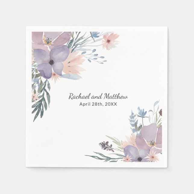 Violet Meadow Floral Wildblumen Hochzeit Serviette (Vorderseite)