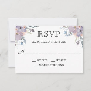 Violet Meadow Watercolor Floral Wedding RSVP Karte
