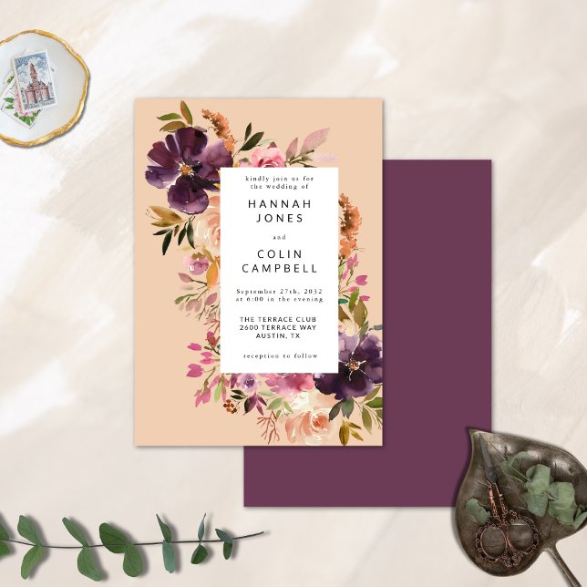Violet Meadows Modern Fall Floral Einladung (Von Creator hochgeladen)