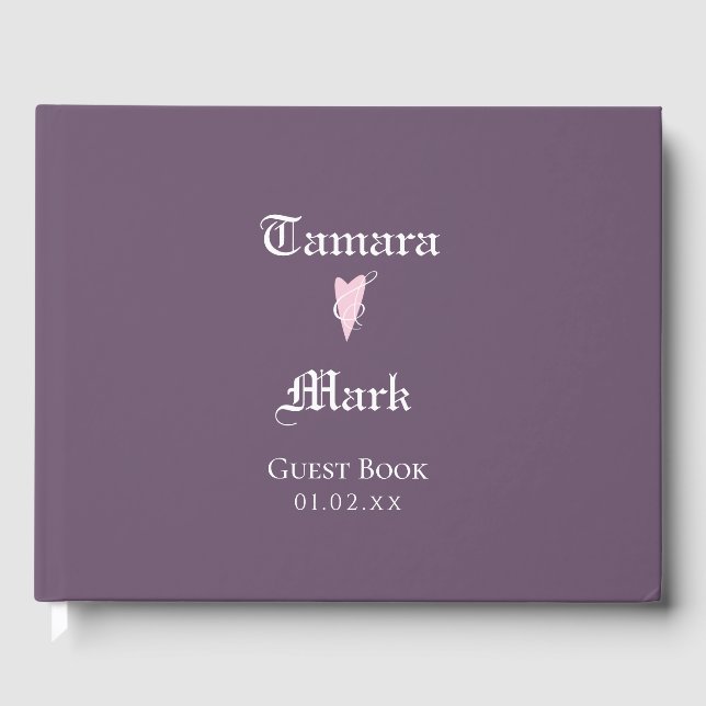 Violet Minimalistisch Heart Wedding Simple Gästebuch (Vorderseite)