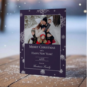 Violet Moderne Snowflakes Flat Holiday Carte photo