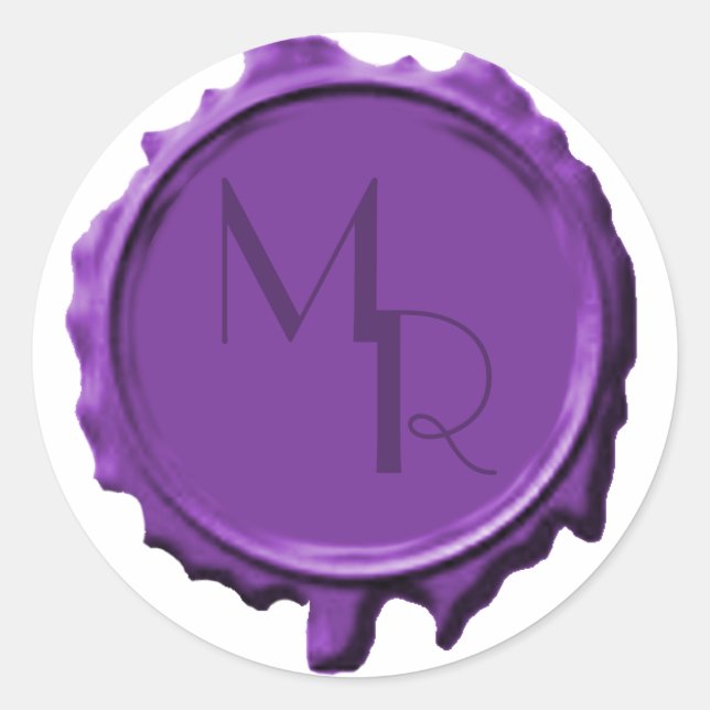 Violet Monogram Siegel Wedding Stickers (Vorderseite)