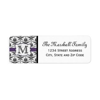 (Violet) Monogramme Damas Étiquettes d'adresse de 