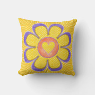 Violet n Jaune Coussins de fleurs du coeur