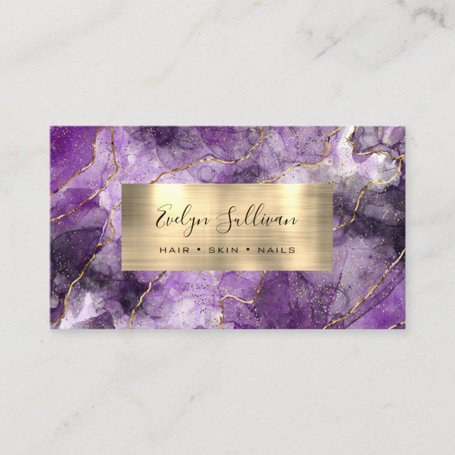 violet noir Aquarelle or veines Carte de visite (Devant)