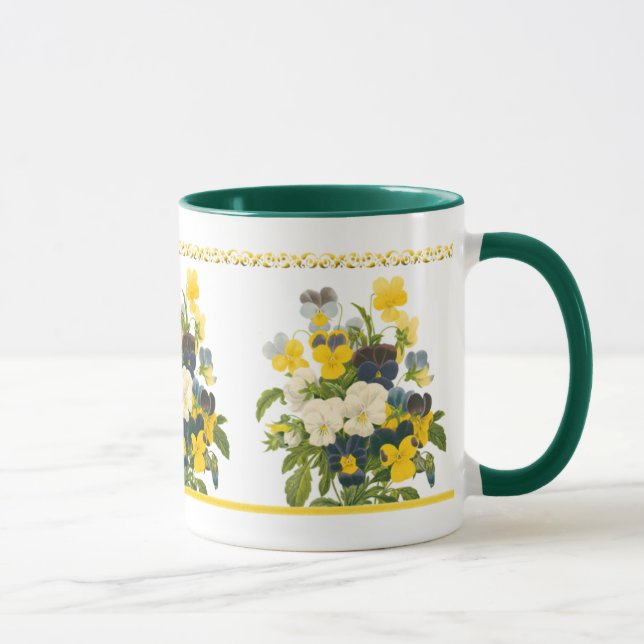 Violet Pansy Botanique Floral Art Café Mug (Droite)