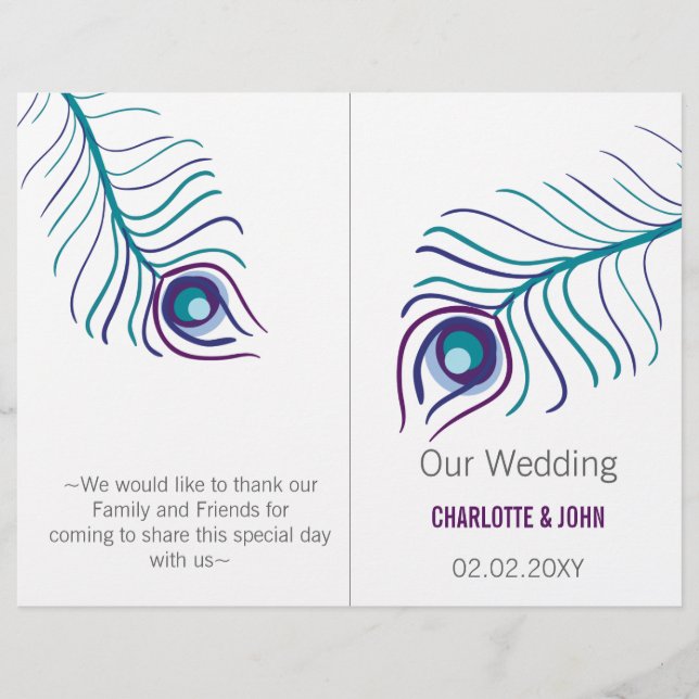 violet paon bi pli programme de mariage (Devant)