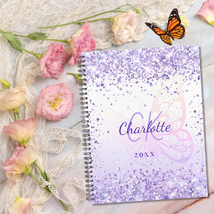Violet parties scintillant nom papillon monogramme