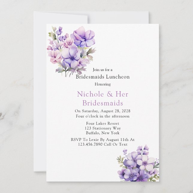 Violet Peony and Rose Bridesmaids Luncheon Einladung (Vorderseite)
