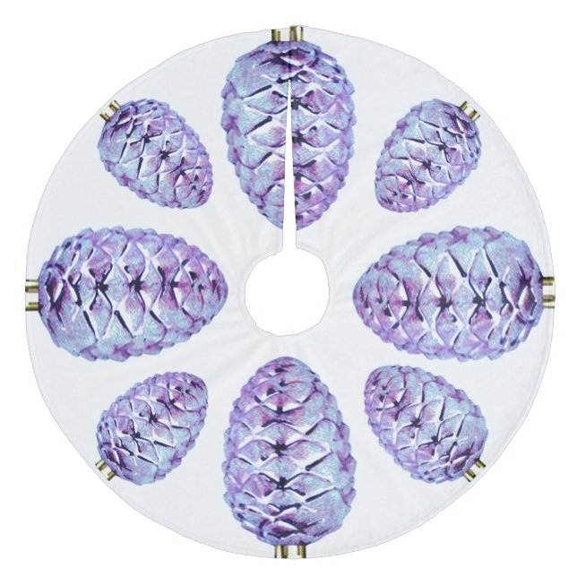 Violet Pinecones Baumrock Fleece Weihnachtsbaumdecke (Vorderseite)