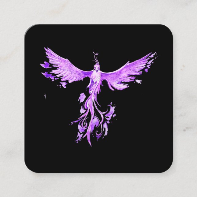 *~* VIOLET PINK Federn Phoenix Aufstieg auf Schwar Quadratische Visitenkarte (Vorderseite)