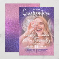 Violet Pink Triple Glitzer Ombre Foto Quinceañera