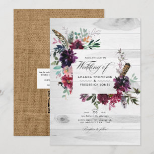 Violet Plum Floral QR Code UAWG Bohemische Hochzei Einladung