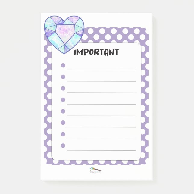 Violet Polka Dot Heart Diamond WICHTIG Post-it Klebezettel (Vorderseite)